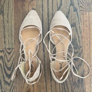 Taupe Lace Up Pointed Flats
